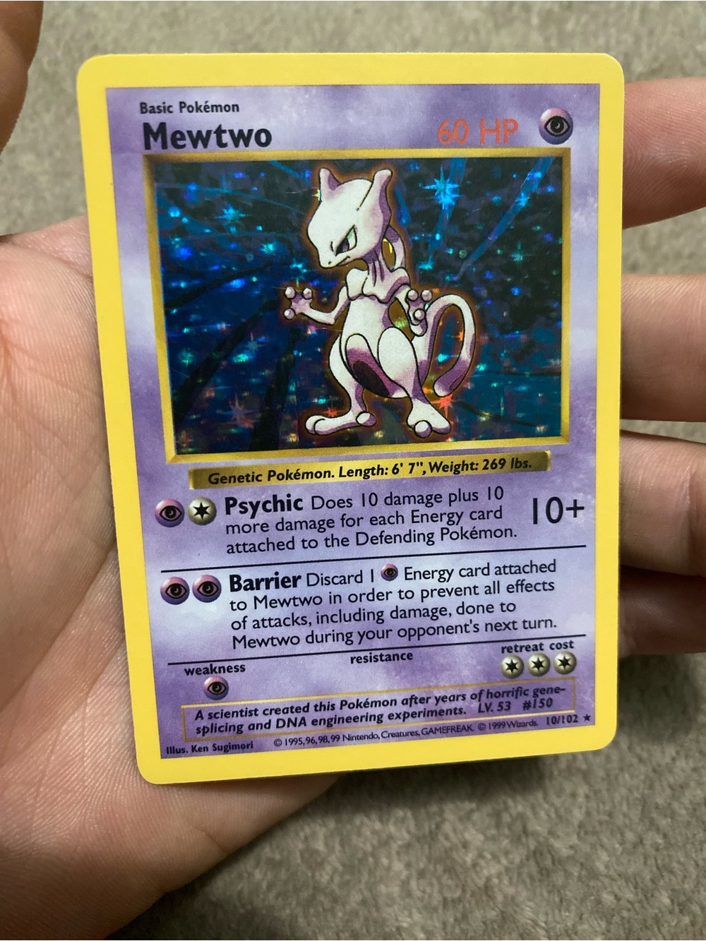 Mewtwo Shadowless Holographic Pokemon Card from Base Set